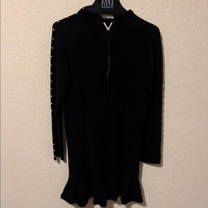 Twin-Set Black Long Sleeve Pearl-Trim Knit Dress